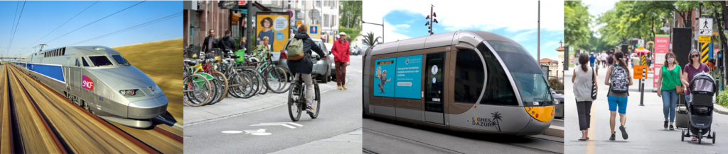 TGV, vélo, tram, piétons