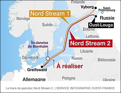 Tracé du gazoduc North Stream 2 Russie Allemagne