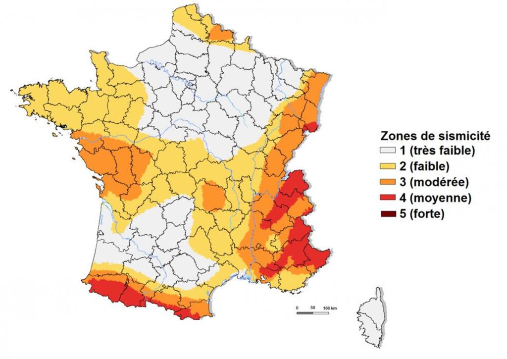 Carte de sismicité en France