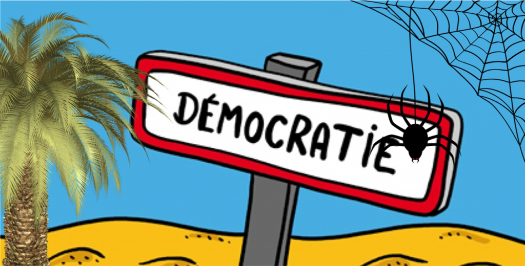 Démocratie fatiguée à Nice, palmiers et toile d'araignée